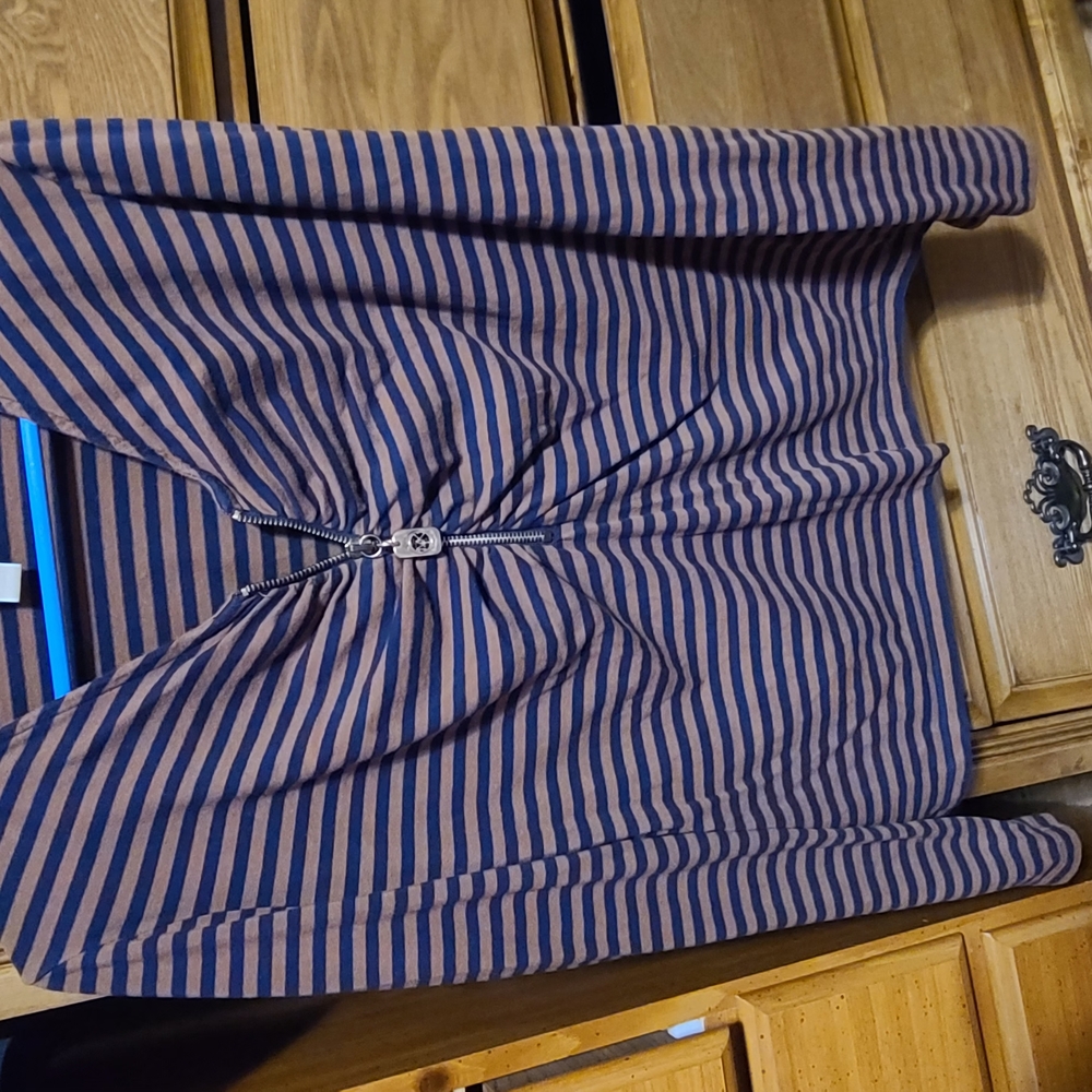 Michael Kors Navy and Tan Striped Top